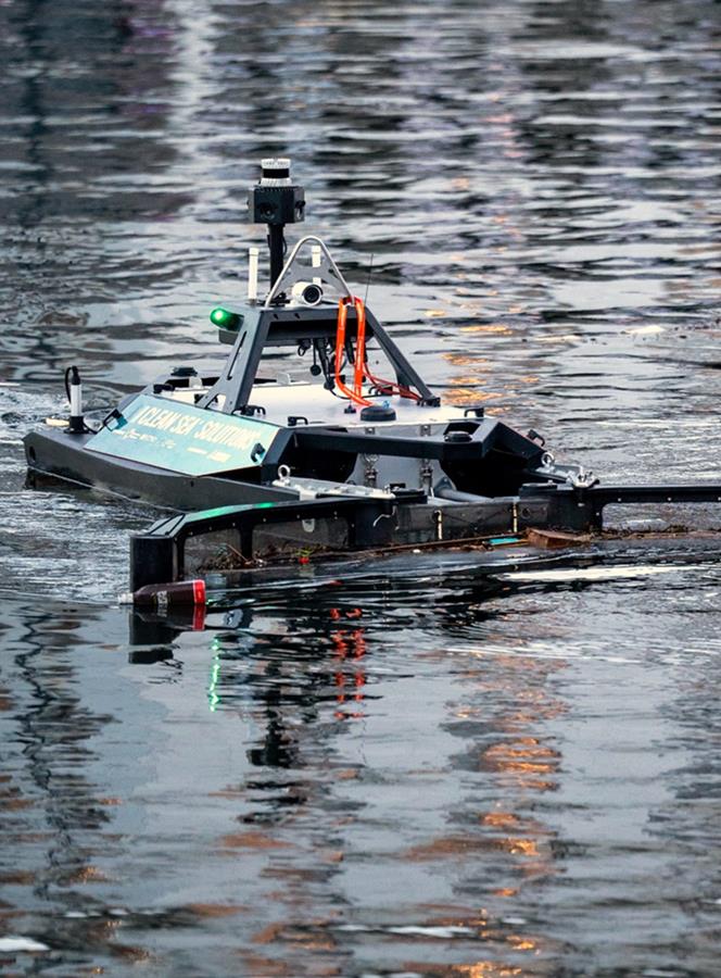 Clean Sea Solutions autonomous vessel operating on a harbour